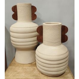 DKD Home Decor Jarrón Urban de Terracota y Mango Crudo Marrón 28x33x28 cm con Asas