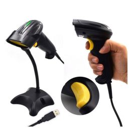 Ewent EW3400 Lector de Códigos de Barras 1D Láser Portátil USB con Base Manos Libres para Negocios y Almacenes, Negro Resistente