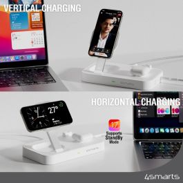 4smarts Trident Estación de Carga Qi2 Inalámbrica MagSafe para 4 Dispositivos, Carga Rápida 25W, Blanco