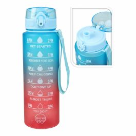 Basics Botella de deporte 1000ml con cinta de transporte y mensajes motivacionales - Azul