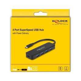 DeLOCK Hub USB-C 4 Puertos USB 3.2 Gen 1 + 1 USB-C con Power Delivery de 85W, Negro, Metal - Hub USB Tipo C con 5 Puertos y Carga Rápida