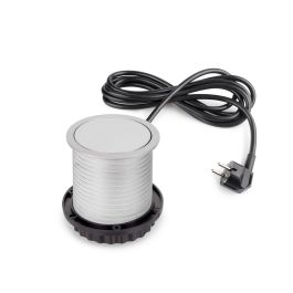 Emuca Multiconector extraíble Vertikal Push diámetro 100mm, 3 enchufes tipo Schuko, 1 USB tipo A, 1 USB tipo C, Acero y Plástico, Pintado aluminio