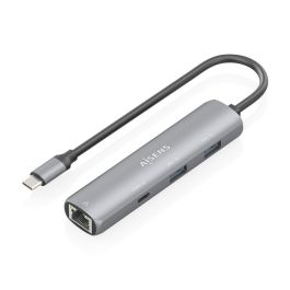 AISENS Dock USB-C a Ethernet Gigabit + 1xUSB-C + 2xUSB-A, Gris, Conector USB 3.1 Gen1, RTL8153B