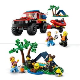 LEGO 60412 City Camión de Bomberos 4x4 y Bote Salvavidas, Juguete con Barco, Remolque y Minifiguras