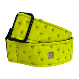 GETM Correa para Guitarra y Bajo Ostrich Yellow, Ajustable hasta 165 cm, Polipiel, Nylon y Piel, Color Amarillo