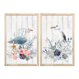 DKD Home Decor Cuadro Decorativo Estilo Mediterráneo con Gaviota, Material MDF, Color Blanco, 60x40 cm, Profundidad 1.8 cm - Juego de 2 Unidades Precio: 22.07766. SKU: B1GYP4X5DR