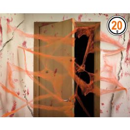Telaraña Naranja Con 2 Arañas Negras Para Halloween 20 gr
