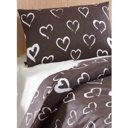 Aucune - Juego de cama 1 funda nórdica 140 x 200 cm + 1 funda de almohada 60 x 60 cm - Estampado de corazones marrones - AUC8681181801345