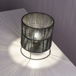 Lámpara de Mesa Ratán Bayamo SKD-T1019 | Diseño Boho-Chic Natural con Base de Metal Negro | Ideal para Bombilla E27