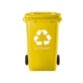 Papelera Contenedor Q-Connect Plastico Amarillo Para Plasticos Y Envases Metalicos 100 L Con Tapa Y Ruedas 750x470x370 mm