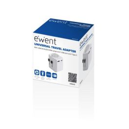 Ewent EW1472 Adaptador de Viaje Universal Blanco | 1 Puerto USB-A y 1 USB-C | Alta Potencia | Compatible con más de 150 Países