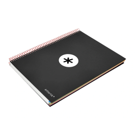 Antartik Cuaderno espiral micro A4, 120 hojas, 90 gr, liso, negro, tapa forrada