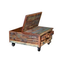 Giner y Colomer Mesa de Café en Madera Reciclada Multicolor con 5 Cajones