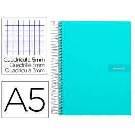 Cuaderno Espiral Liderpapel A5 Micro Crafty Tapa Forrada 120H 90 gr Cuadro 5 mm 5 Bandas6 Taladros Color Turquesa