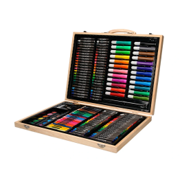 Liderpapel Estuche de Pintura 168 Piezas Maletín Madera 39,3x30x4,8 cm
