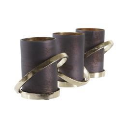 DKD Home Decor Portavela Leith para 3 Velas de Cristal y Aluminio Gris Dorado 15x16.5x52 cm
