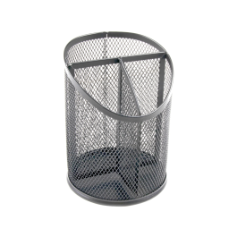 Q-connect Cubilete Portalapices Metal Rejilla Plata con 3 Compartimentos Diametro 110 mm Alto 147 mm