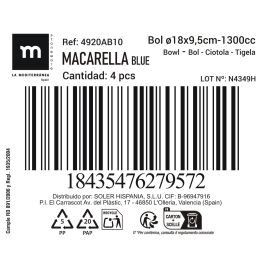 Bol Macarella Blue 1300 ml - 18 x 9.5 cm - Inde (16 Unidades) Bol Macarella Blue 1300 ml - 18 x 9.5 cm - Inde (16 Unidades)