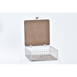 DKD Home Decor Caja Mediterraneo Pollença Madera Metal Marron Blanco 16 x 16 x 6 cm