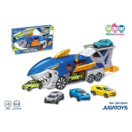 Camión tiburón portacoches, incluye 3 coches, 33x11x7cm