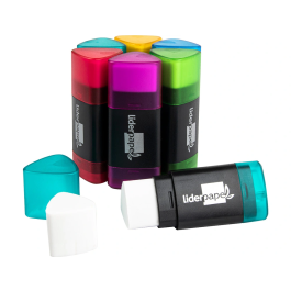 Liderpapel Goma de Borrar Triangular con Sacapuntas y Depósito Ecológica sin PVC Blíster 2 Unidades