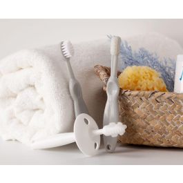 KioKids Set Higiene Bucal Evolutivo Bebé, 3 Cepillos Dentales Silicona y Nylon con Tope, Gris, +0 Meses