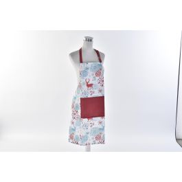 DKD Home Decor Delantal de Cocina Navidad Moderno, Patrón Reno Flores, Set de 2, Azul Celeste y Rojo, Algodón y Poliéster