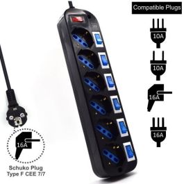 Ewent Regleta de 6 Tomas EW3851 con Interruptores Individuales, Protección Sobretensiones y Seguridad Infantil