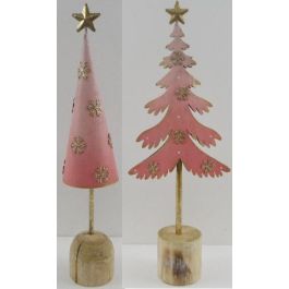 DKD Home Decor Árbol de Navidad Fantasía Rosa Palo Dorado 6.5 x 40 x 14 cm Set 4 Unidades de Metal y Madera