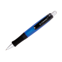 Q-connect Bolígrafo Premium Retráctil con Sujeción de Caucho, Punta 1 mm, Color Azul