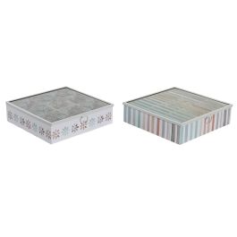 DKD Home Decor Caja para Infusiones Urban Azul Celeste Gris 24x24x7 cm MDF y Cristal Hecho a Mano