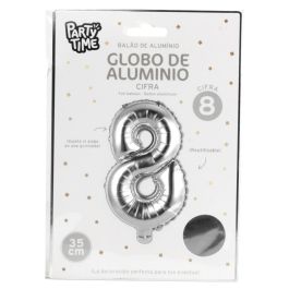 Party Time Globo Cifra 8 Plata 35 cm para Aniversarios y Cumpleaños - Reutilizable, Hinchable con Aire o Helio