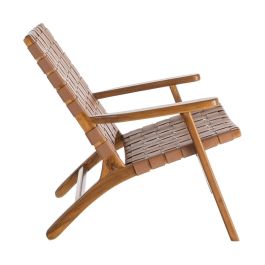 Butaca Marrón Madera Teca-Piel Salón 74 X 78 X 75 cm