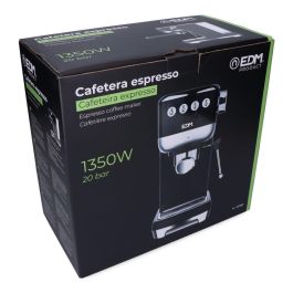 Edm Cafetera Espresso 20 Bares Depósito 1,3L Vaporizador Parada Automática Función Una y Dos Tazas Panel LED Acero Inoxidable Negro