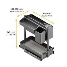 Emuca Carro extraíble con cestas y accesorios Harmony con cierre suave, Módulo ancho 300mm alto 700mm, Acero y Madera, Gris antracita
