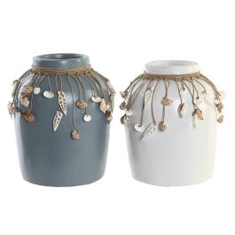 Jarrón DKD Home Decor Azul Blanco Bambú Conchas 20 x 20 x 26 cm (2 Unidades) Precio: 56.6900004. SKU: S3039967