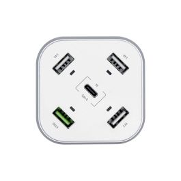 Aisens Cargador USB de Sobremesa 48W con 5 Puertos (4x USB-A, 1x QC3.0) Chip Inteligente AI Carga Rápida Blanco
