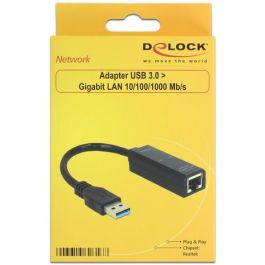 DeLOCK 62616 Adaptador USB 3.0 a Gigabit Ethernet LAN, 10/100/1000 Mbit/s, Conexión por cable, Plug & Play, Negro