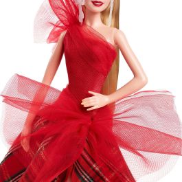 Muñeca barbie coleccion signature con vestido rojo a cuadros