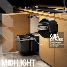 HERRAJES ALK Cubo de Basura Extraíble 2x16L Midi Light Antracita con Tirador H350 para Mueble de Cocina. Plástico resistente. Hecho en España.
