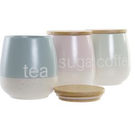 DKD Home Decor Bote Scandi Gres y Rubberwood Rosa Verde Azul 10 x 16 x 10 cm (3 Unidades)