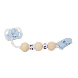Set chupete azul/blanco c/cadena de bolas de madera y pinza blanca Set chupete azul/blanco c/cadena de bolas de madera y pinza blanca