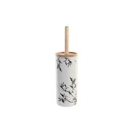 DKD Home Decor Escobillero Oriental de Baño Bicolor (Blanco y Negro) fabricado en Gres y Madera de Hevea - 10 x 38,5 x 10 cm