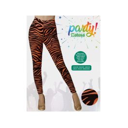 Leggings Naranja Con Franjas Negras Adulto Carnaval Festivales Fiestas Neon