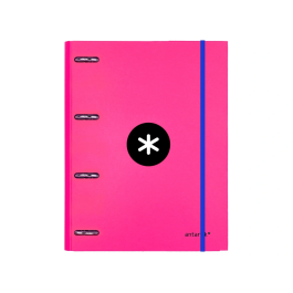 Antartik Carpeta con recambio A4, cuadro 5mm, forrada, 4 anillas 25mm redondas, color rosa, papel 100 g/m²