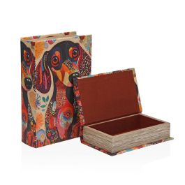 Caja Decorativa Versa Lienzo Madera MDF Libro Perro Caja Decorativa Versa Lienzo Madera MDF Libro Perro