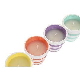DKD Home Decor Vela Bicolor Amarillo de Terracota con Rayas 8 x 8 x 8 cm (12 Unidades)
