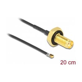 DeLOCK Antenna Cable SMA Buchse a MHF 4L LK Stecker, 20cm/0.2m, 1.37, Gewindelänge 10mm, spritzwassergeschützt, Negro