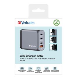 Verbatim Gnc-100 Cargador de Pared Gan 100W Usb-A 3.0 y 3x Usb-C 3.0