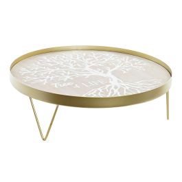 DKD Home Decor Bandeja Decorativa para Hogar Boho de Mdf y Metal Natural Dorado y Blanco de 38.5x38.5x12cm (2 Unidades)